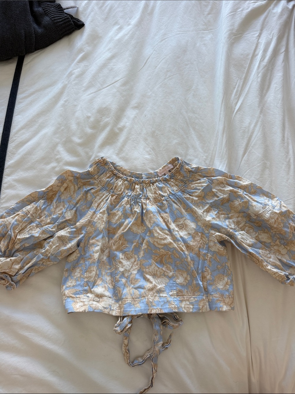 Rebecca Taylor Blue Sky Satin Leaf Floral Open Back Top
